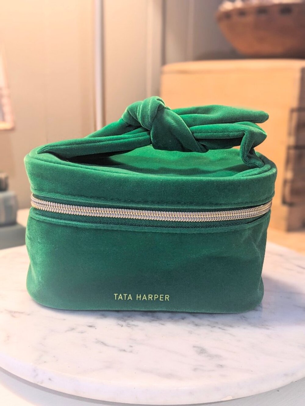 TATA HARPER Emerald Green Velvet Cosmetics Case